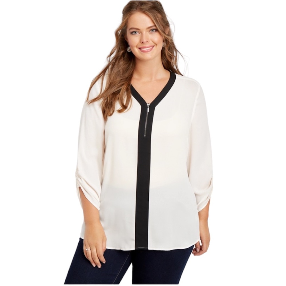 NWOT Maurices plus size contrast zipper front tunic blouse